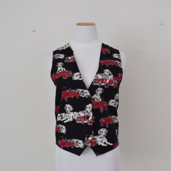 Vintage Dalmation Red Fire Engine Lined Cotton/Acetate Vest by Capelli - Picture 3 of 11